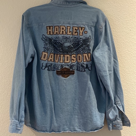 Harley Davidson long sleeve button up denim - Picture 7 of 8